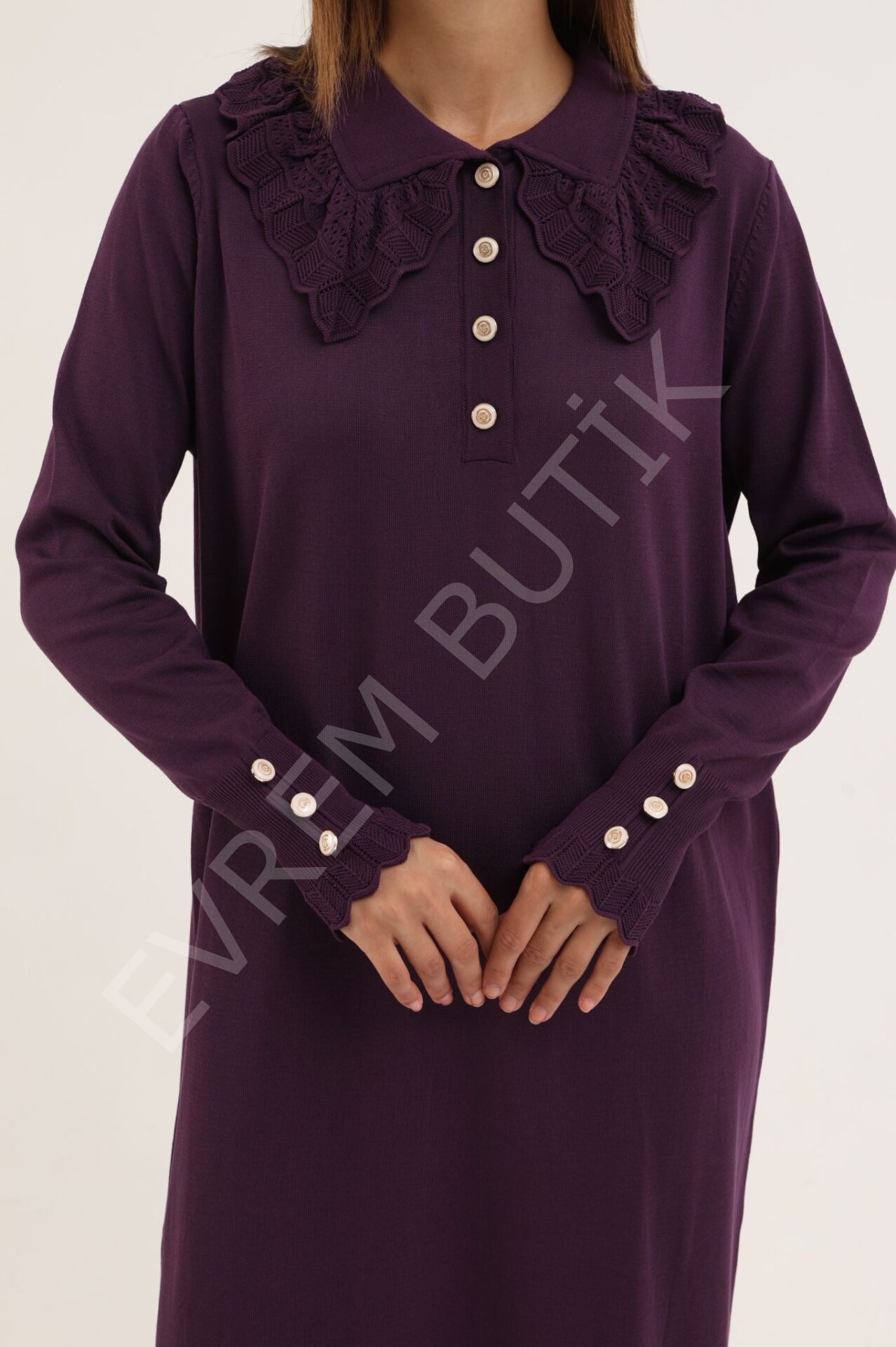 TRİKO ELBİSE DANTEL YAKA