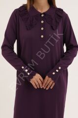 TRİKO ELBİSE DANTEL YAKA